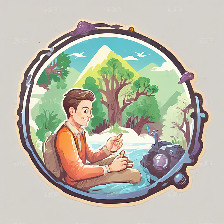 一名生物学家插画卡通风格贴纸