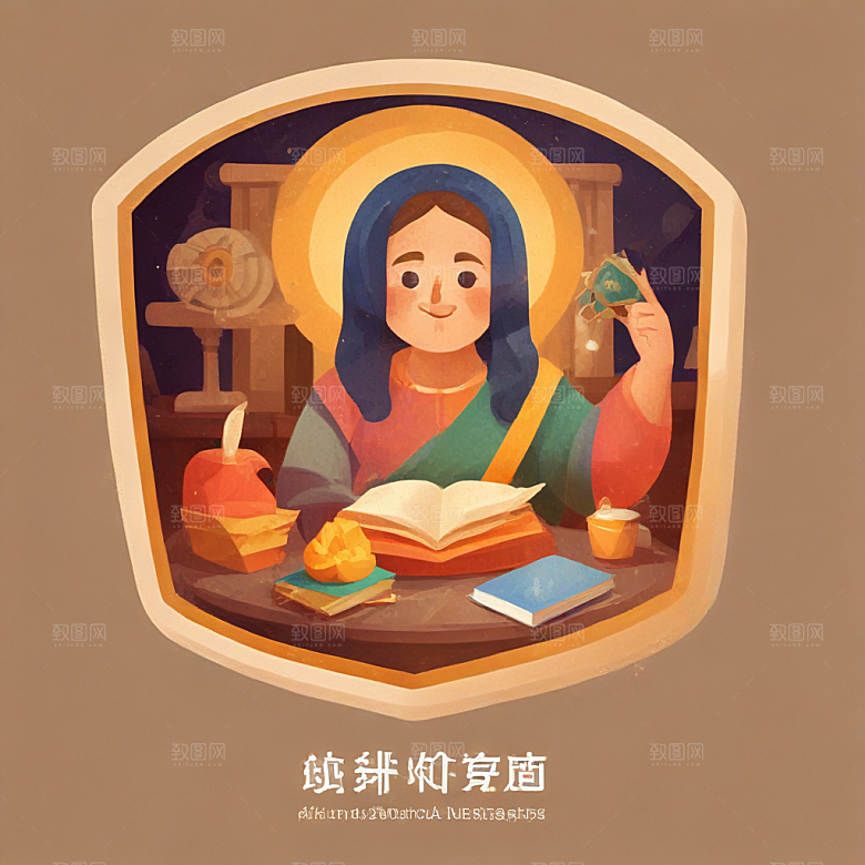 一名博物馆管理员插画卡通风格贴纸