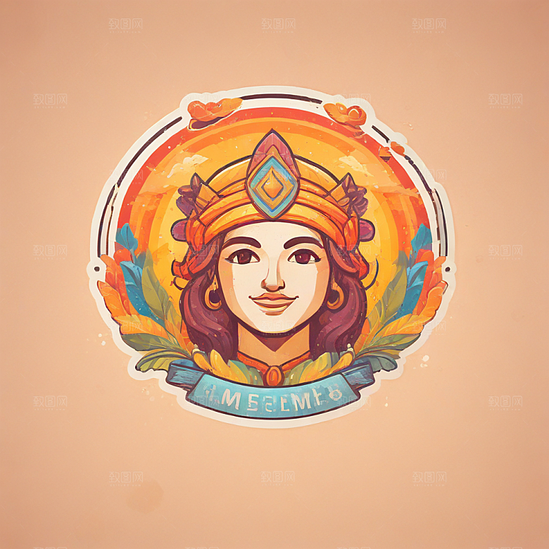 一名博物馆管理员插画卡通风格贴纸
