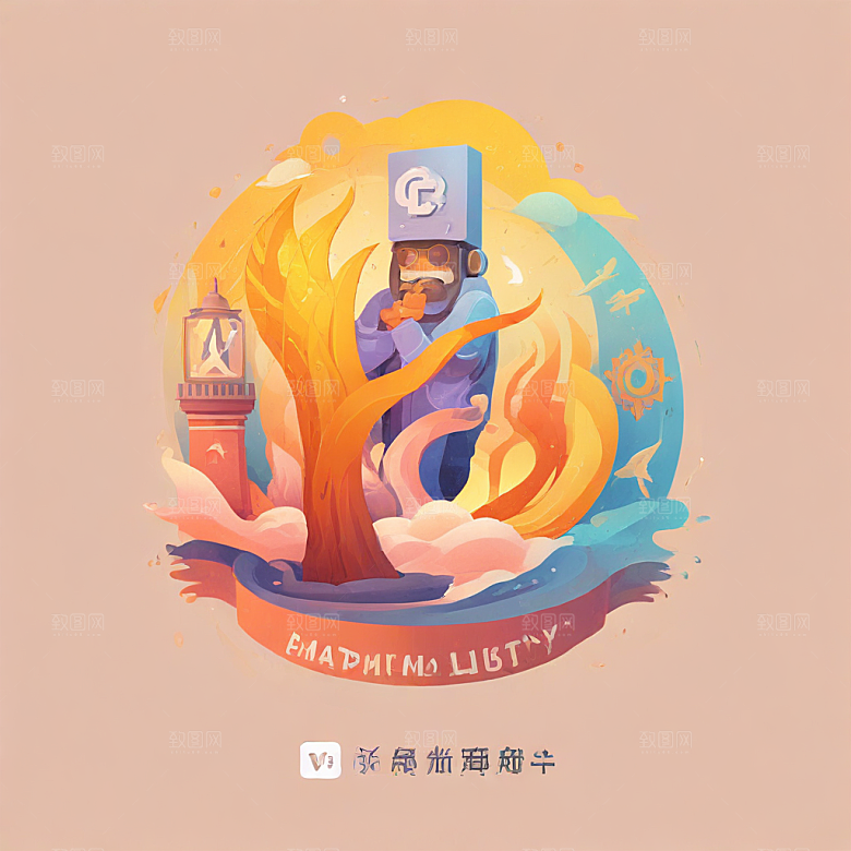 一名博物馆管理员插画卡通风格贴纸