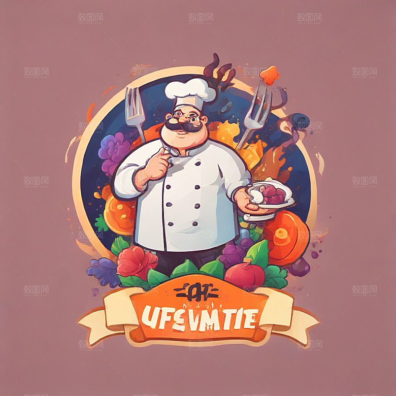 一名厨师插画卡通风格贴纸