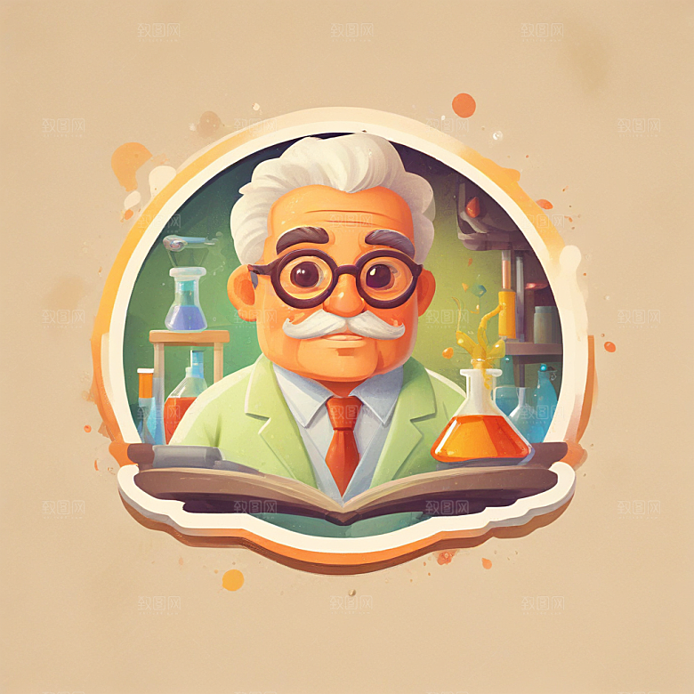 一名化学家插画卡通风格贴纸