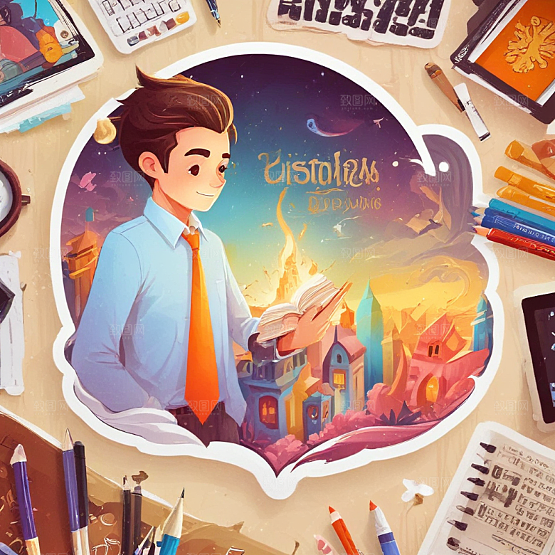 一名顾问插画卡通风格贴纸