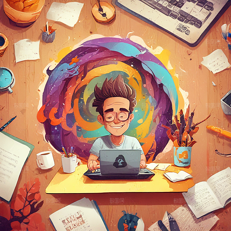 一名计算机程序员插画卡通风格贴纸