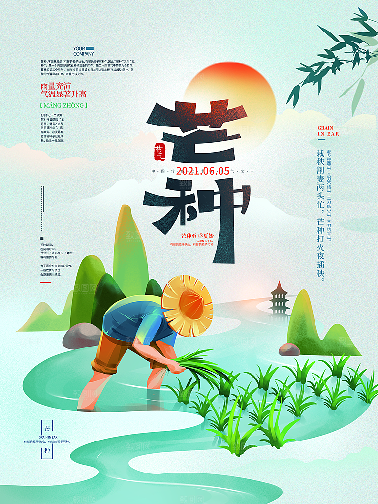 传统节气芒种海报模版