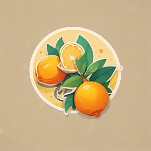 柠檬橙子插画卡通风格贴纸