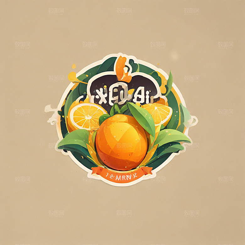 柠檬橙子插画卡通风格贴纸