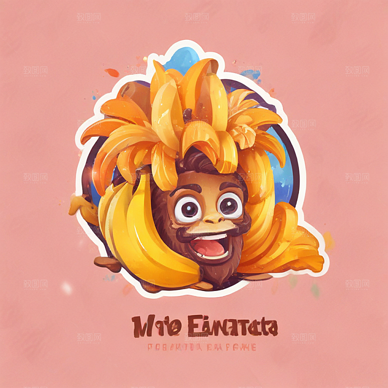 炸香蕉插画卡通风格贴纸