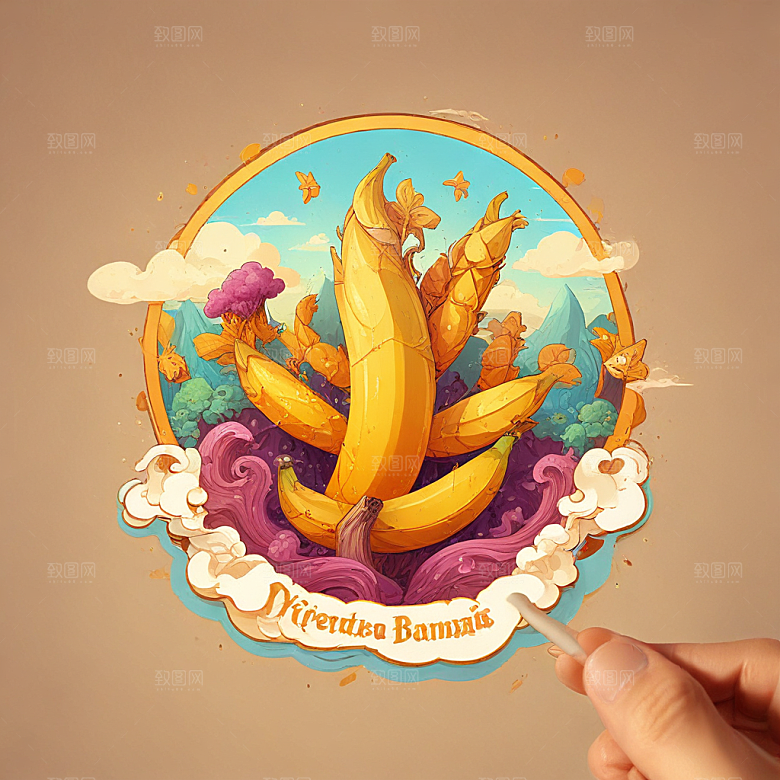 炸香蕉插画卡通风格贴纸