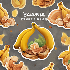 炸香蕉插画卡通风格贴纸