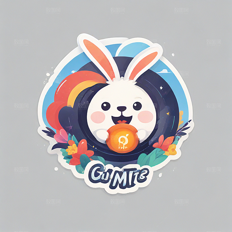 搞笑的兔子插画卡通风格贴纸