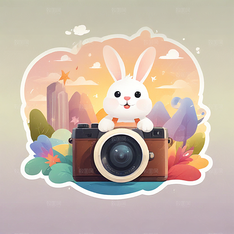 搞笑的兔子插画卡通风格贴纸