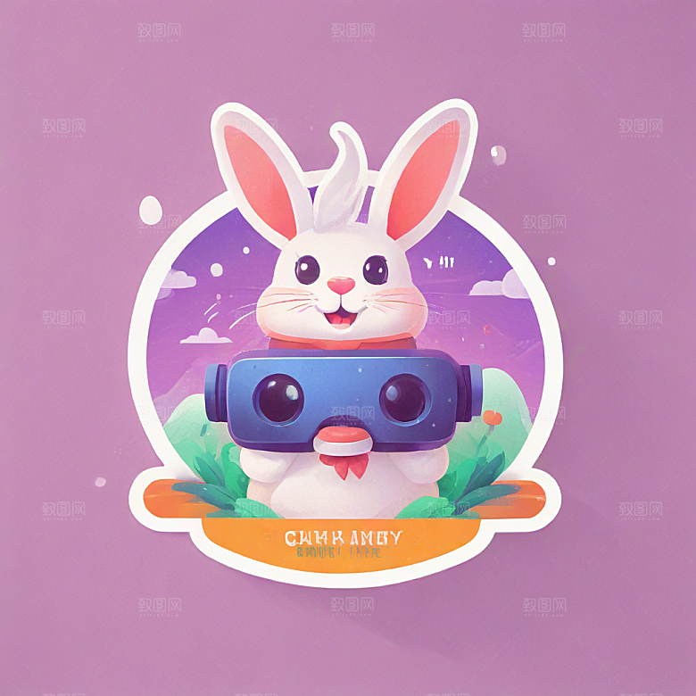 搞笑的兔子插画卡通风格贴纸