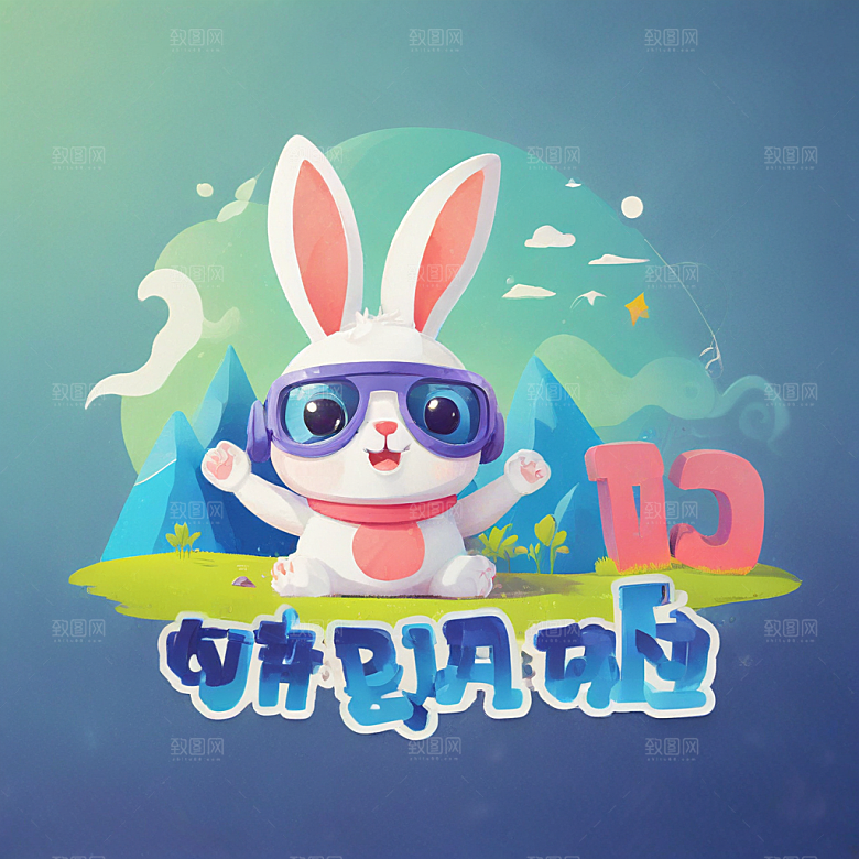 搞笑的兔子插画卡通风格贴纸