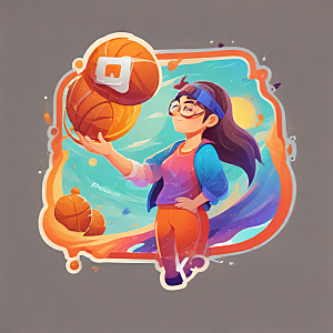 戴眼镜打篮球的女孩插画卡通风格贴纸
