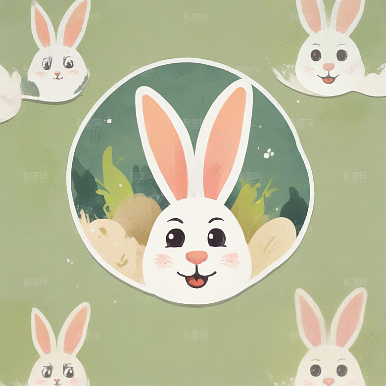 搞笑的兔子插画卡通风格贴纸