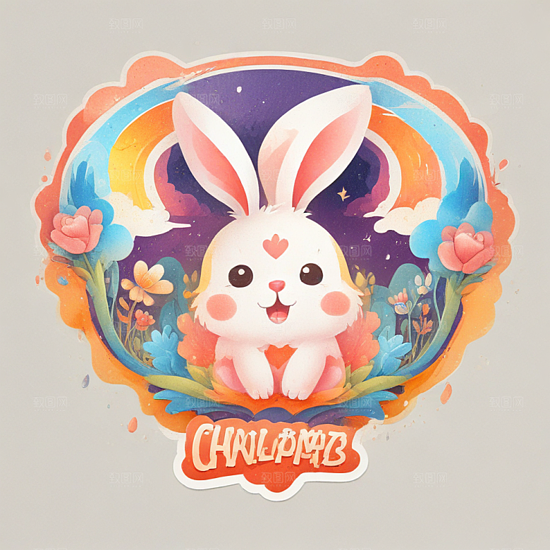 搞笑的兔子插画卡通风格贴纸