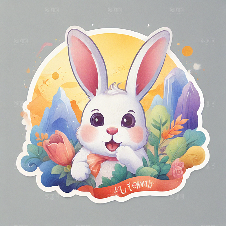 搞笑的兔子插画卡通风格贴纸