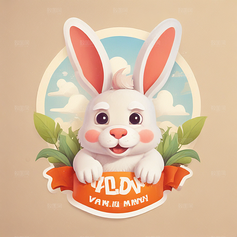 搞笑的兔子插画卡通风格贴纸