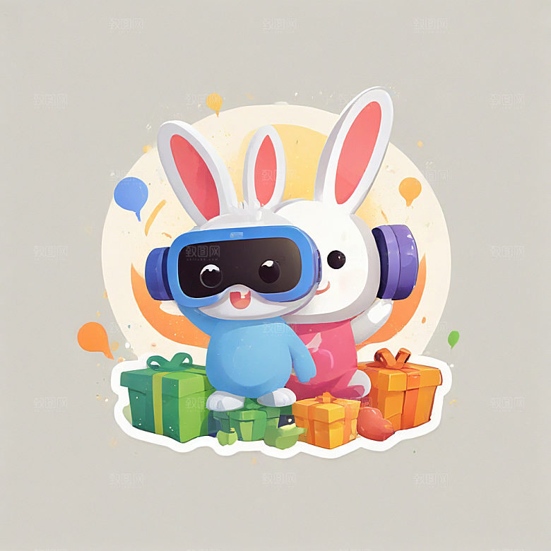 搞笑的兔子插画卡通风格贴纸