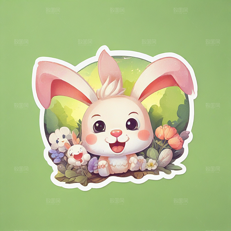 搞笑的兔子插画卡通风格贴纸