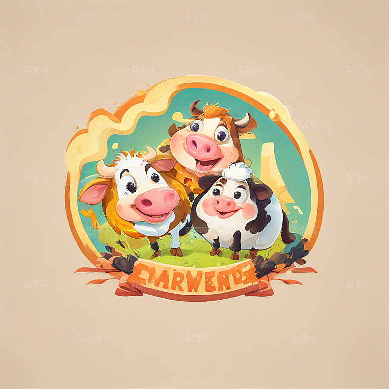 牛和鼠并排插画卡通风格贴纸