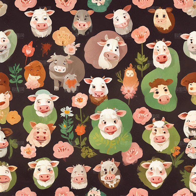 牛和鼠并排插画卡通风格贴纸