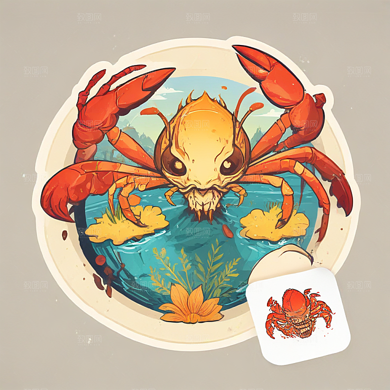 长毛狮子狗，有星空色彩插画卡通风格贴纸