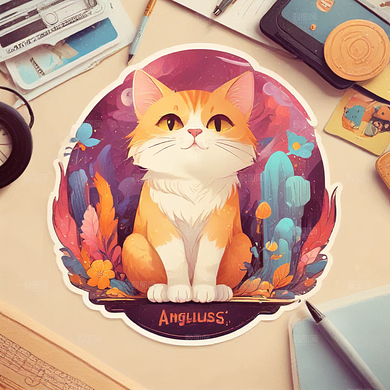 最生气的猫插画卡通风格贴纸