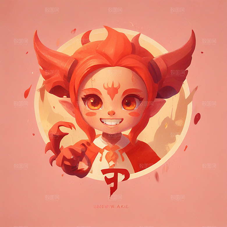 红皮肤的恶魔女孩插画卡通风格贴纸