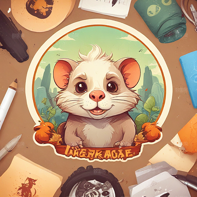 生气的黄鼬鼠插画卡通风格贴纸