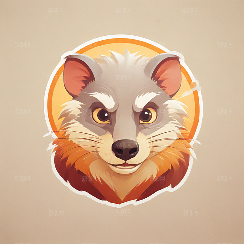 生气的黄鼬鼠插画卡通风格贴纸
