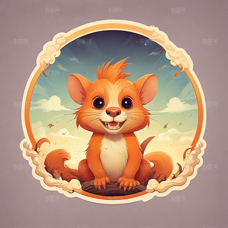 生气的黄鼬鼠插画卡通风格贴纸