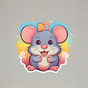 一个快乐的老鼠插画卡通风格贴纸