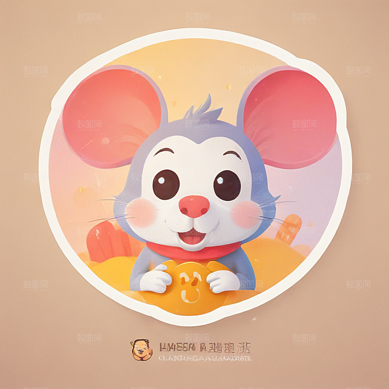 一个快乐的老鼠插画卡通风格贴纸