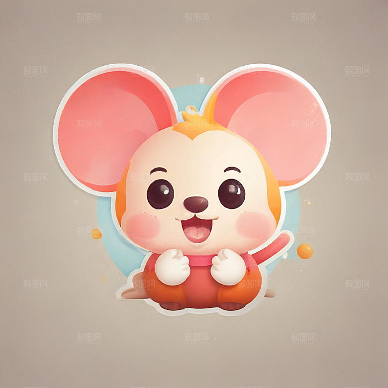 一个快乐的老鼠插画卡通风格贴纸