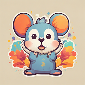 一个快乐的老鼠插画卡通风格贴纸