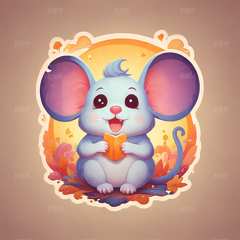 一个快乐的老鼠插画卡通风格贴纸