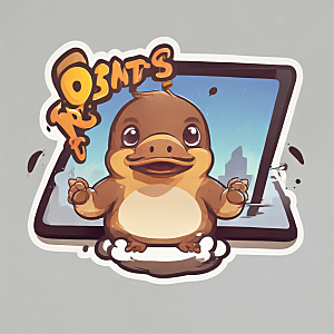 一只鸭嘴兽在电脑前插画卡通风格贴纸
