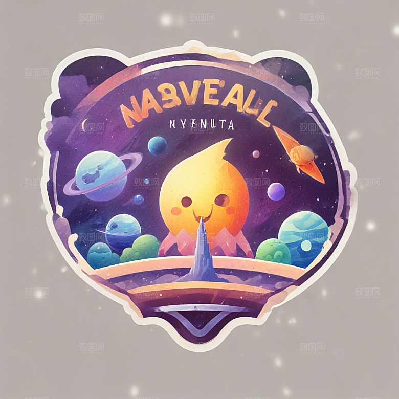 微笑太空歌剧插画卡通风格贴纸