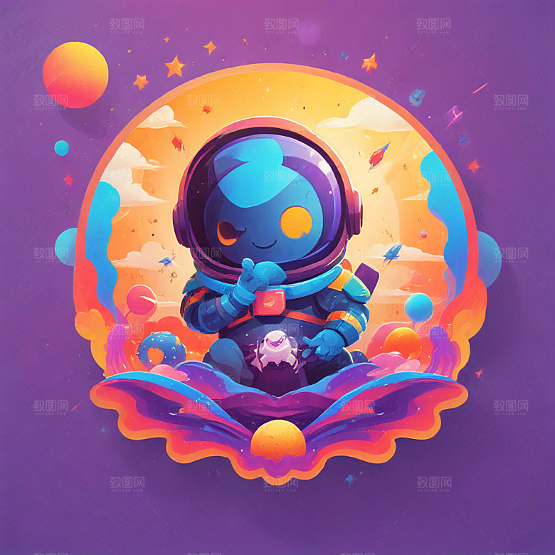 微笑太空歌剧插画卡通风格贴纸