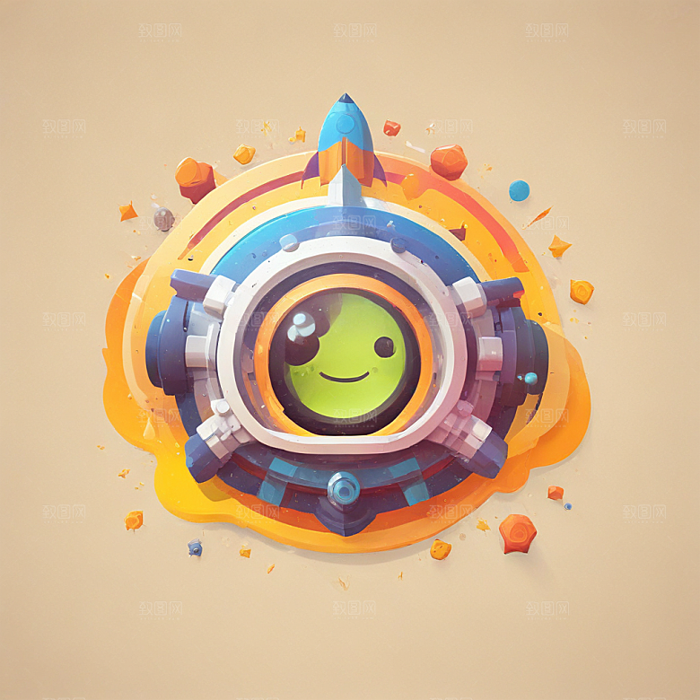 微笑太空歌剧插画卡通风格贴纸