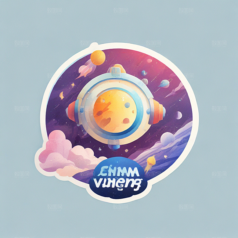 微笑太空歌剧插画卡通风格贴纸