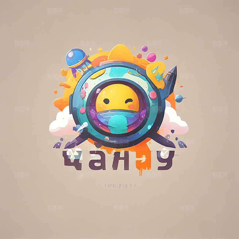 微笑太空歌剧插画卡通风格贴纸