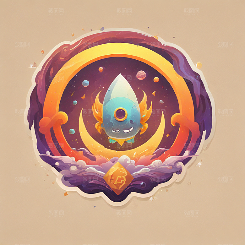 微笑太空歌剧插画卡通风格贴纸
