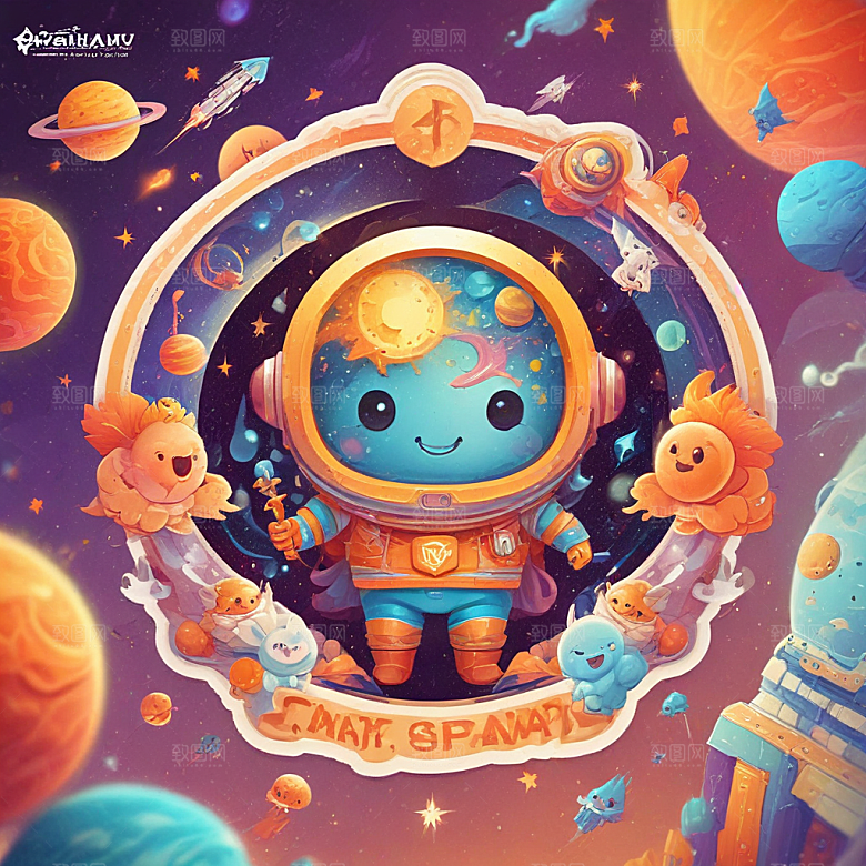 微笑太空歌剧插画卡通风格贴纸
