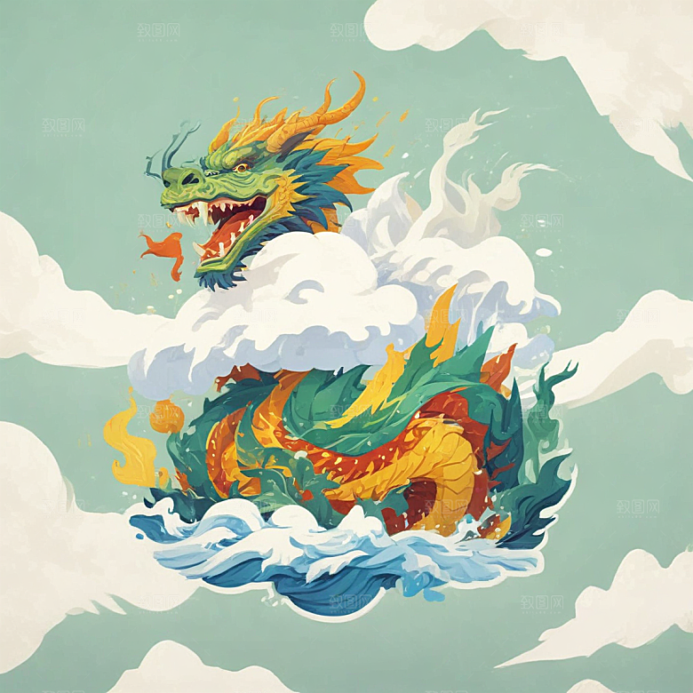 在冰山上站着喷火的中国龙