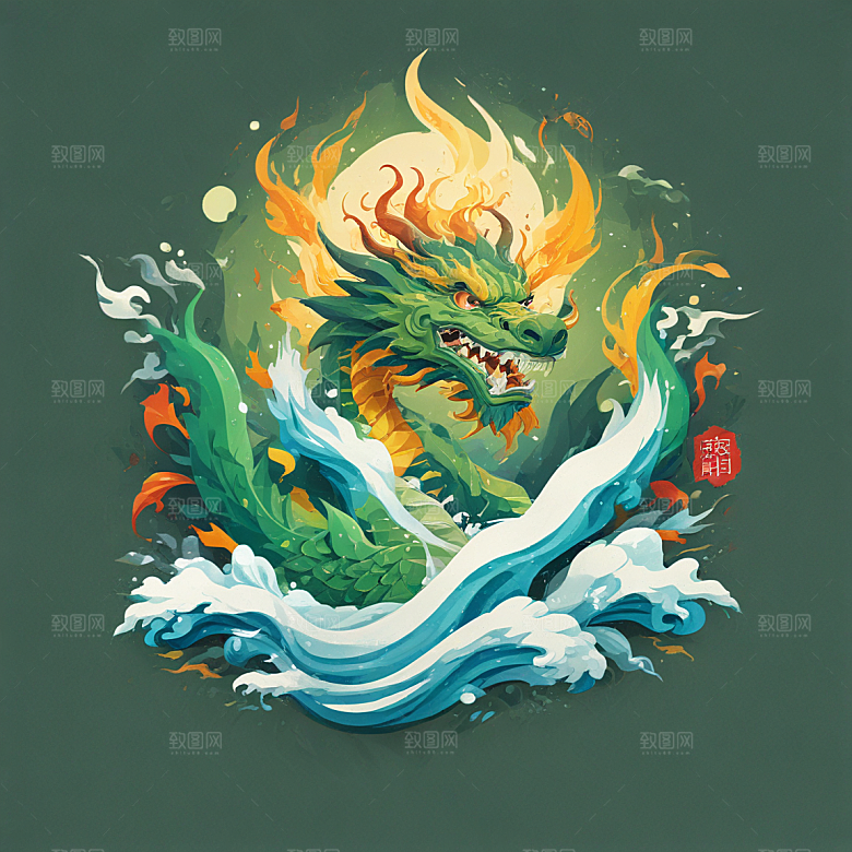 在冰山上站着喷火的中国龙
