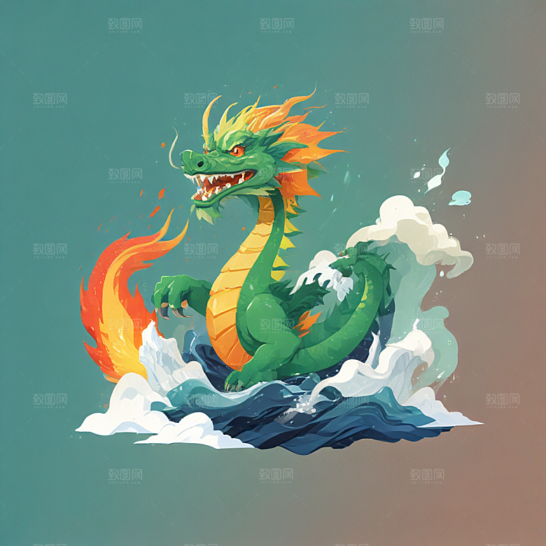 在冰山上站着喷火的中国龙
