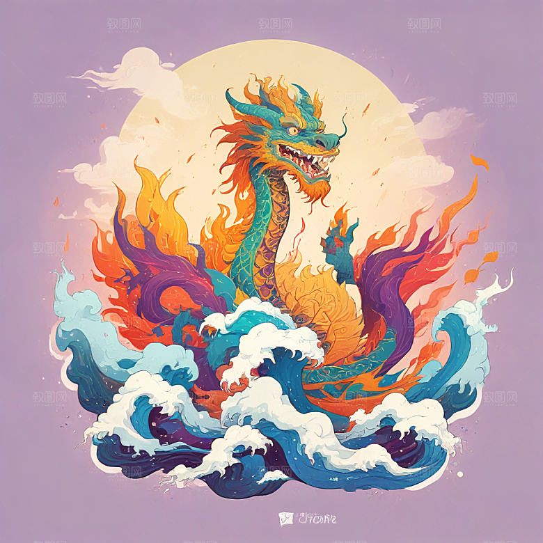 在冰山上站着喷火的中国龙